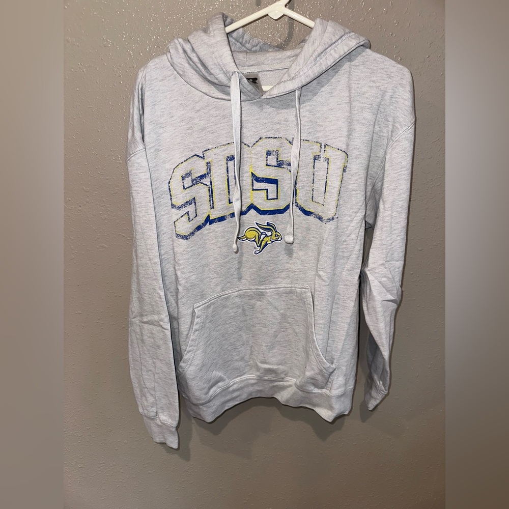 White SDSU Hooded Sweatshirt with Yellow & Blue Logo